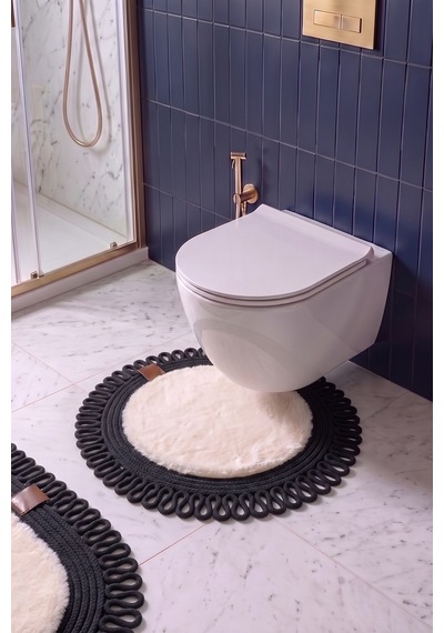 Banyo Paspası Takımı 60x100+60x60 Cm Dış Trikot Bej & Siyah Bej - Siyah