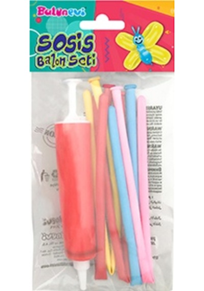 Sosis Balon Seti 1 Sosis Balon Şişirme Pompası Ve 5 Sosis Balon Karışık Renkli