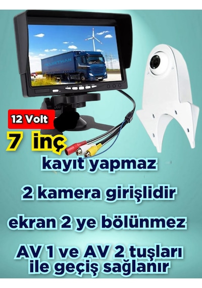 Panelvan Araç Uyumlu 7'' Ekran 1 Beyaz Tepe Kamera Kayıtsız 12 V