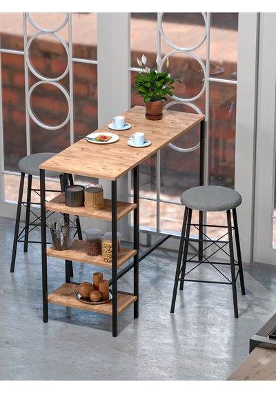 Retodesign Raflı Yuvarlak Tabureli Bar Takımı 4651a Atlantikçam