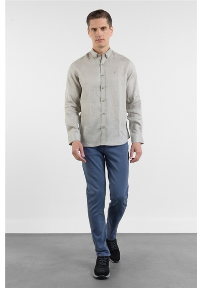 İmza Vizon Keten Düğmeli Yaka Uzun Kol Cepsiz Slim Fit Keten Gömlek 1004260161 2XL