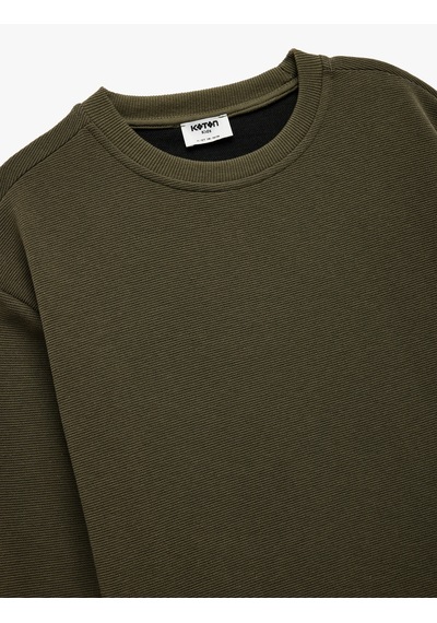 Koton Uzun Kollu Bisiklet Yaka Basic Sweatshirt Haki 6wkb10203tk