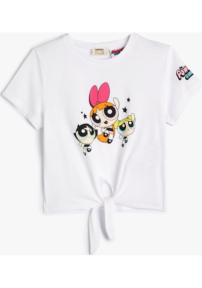 Koton Powerpuff Girls Crop Tişört Lisanslı Bağlamalı Pamuklu Beyaz 4skg10140ak 4SKG10140AK000 Beyaz
