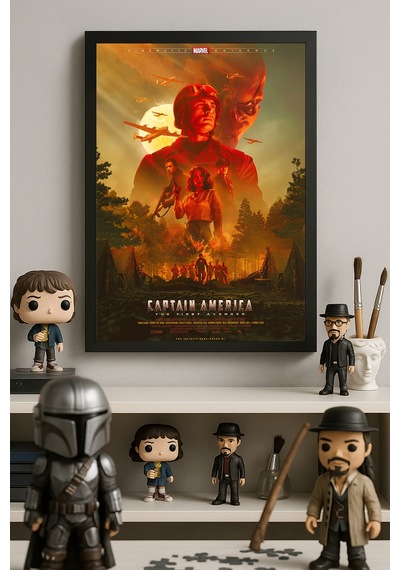 Captain America Siyah Ahşap Çerçeveli Poster, Dekoratif Film Duvar Tablosu