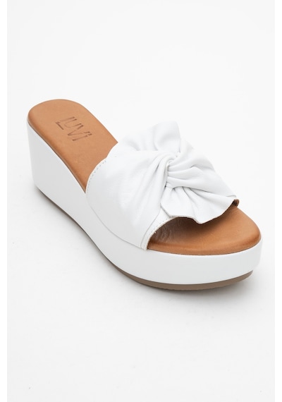 Luvishoes Luvi Shoes Jeff Beyaz Cilt Hakiki Deri Fiyonklu Kadın Dolgu Topuklu Terlik Beyaz