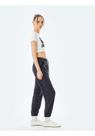 Koton Beli Bağcıklı Pamuk Karışımlı Oversize Jogger Eşofman Altı Gri 5sal40109ık Gri