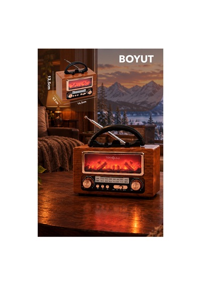 Nostaljik Radyo Şömine Görünümlü Müzik Kutusu Retro Ahşap -bluetooth Hoparlör Speaker & Usb Destekli Ns-901bt