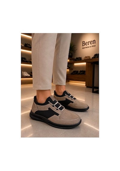 Beren Erkek Hakiki Deri & Süet Kroko Detaylı Smart Casual Günlük Ayakka Bej