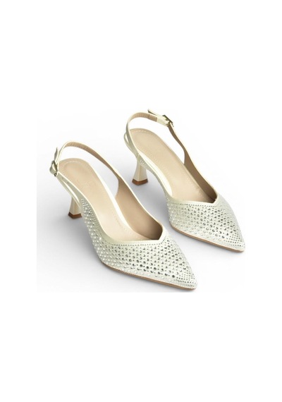 Fox Shoes Y676198104 Sedef Kumaş Taşlı Alçak Topuklu Kadın Abiye Ayakkabı