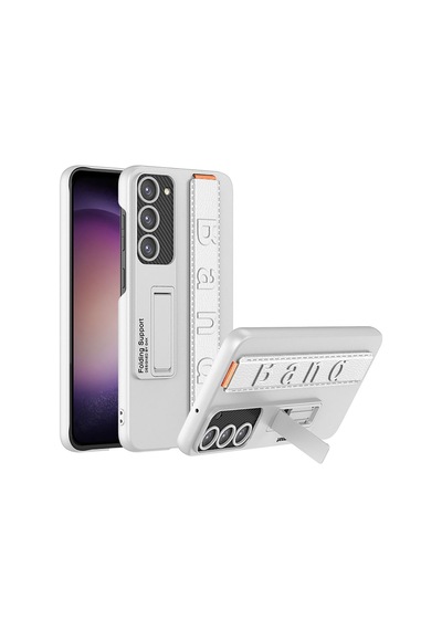 Kilifone - Samsung Uyumlu Galaxy S23 Plus - Kılıf Stand Olabilen El Tutacaklı Karbon Fiber Band Kapak - Gümüş