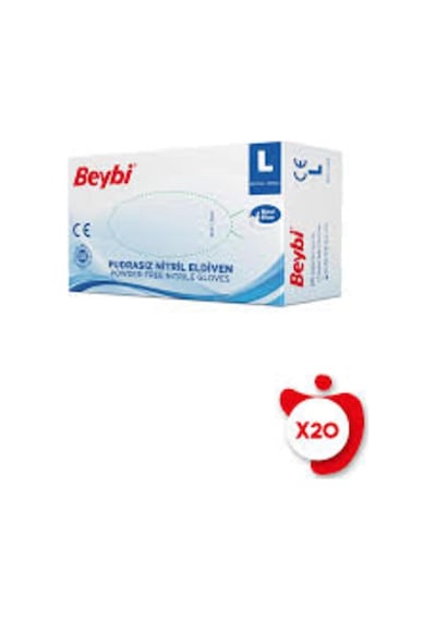 Beybi L Large Pudrasız Mavi Nitril Muayene Eldiveni 20 Paket 1 Koli Diğer