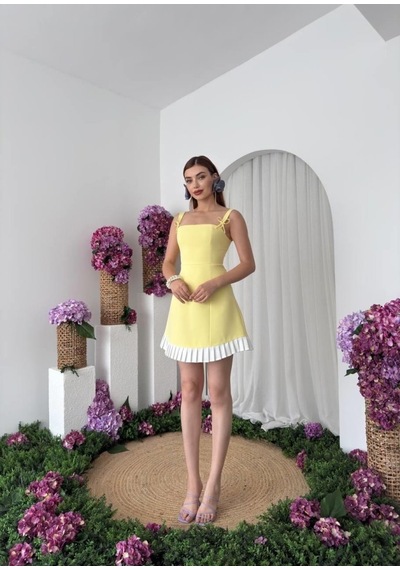 Moderie Butik Steel Fiyonk Detay Elbise Altın