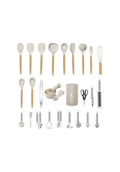 Marselis Isıya Dayanıklı Yanmaz Yapışmaz 35 Parça Silikon Spatula Mutfak Seti Vanilya Diğer