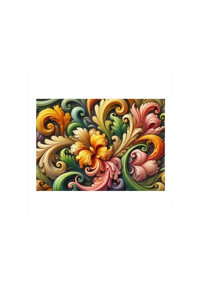 Spiral Desen Ve Çiçekler Dekoratif Ahşap Tablo