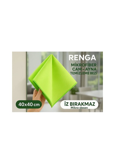 Yeşil Renga Mikrofiber Cam - Ayna Temizlik Bezi 40x40 Cm İz Bırakmaz / Mikro Baklava Desenli