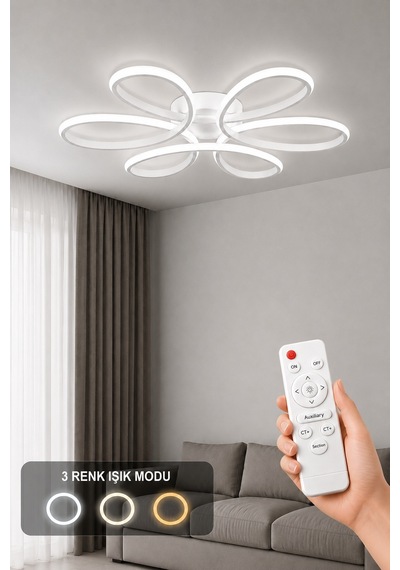 Niva Led Plafonyer Avize 3 Renk Kumandalı Beyaz