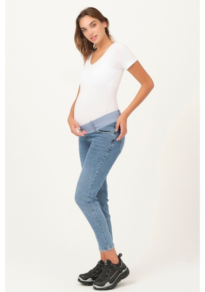 Busa Hamile Alt Karın Destekli Mom Fit Kot Pantolon Mavi-mavi
