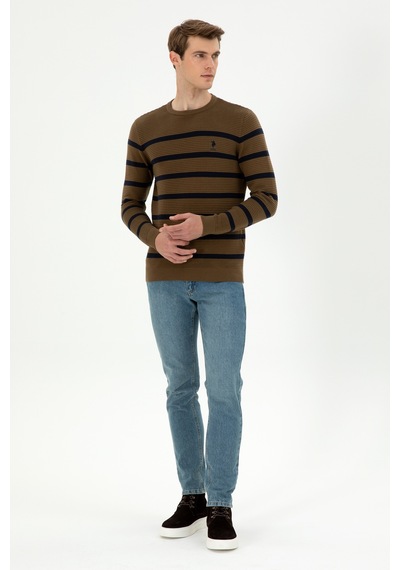U.S. Polo Assn. Erkek Slim Fit Bisiklet Yaka Haki Kazak 50292850-VR027