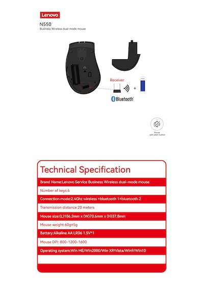 N550 Bluetooth + 2.4 Ghz Usb Alıcılı Kablosuz Dual Modlu Sessiz Mouse Siyah