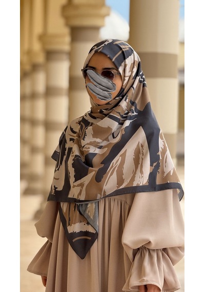Qalortex Scarf Pamuklu Soft Âmine Desen Eşarp-antrasit/vizon