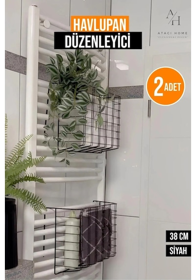 Atacı 1.kalite Siyah Asılabilir Havlupan Düzenleyici Banyo Havlu - Tuvalet Kağıdı Sepeti Siyah