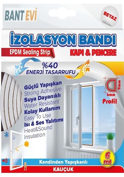 Kapı Pencere Bandı Beyaz 6mt Kapı Pencere Fitili İzolasyon Bantı
