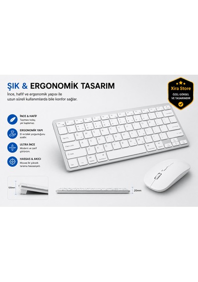 Kablosuz Klavye Mouse Seti Bluetooth Çoklu Cihaz Bağlantılı, Apple iOS Android Windows Macos Uyumlu, Ultra İnce Sessiz Klavye