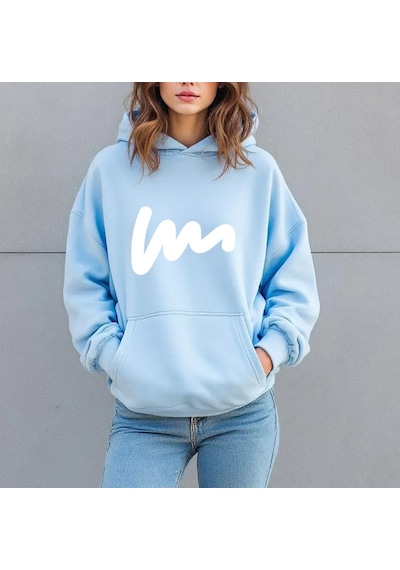 Uyguntarz Unisex W Baskılı Oversize Sweatshirt Bebe Mavisi