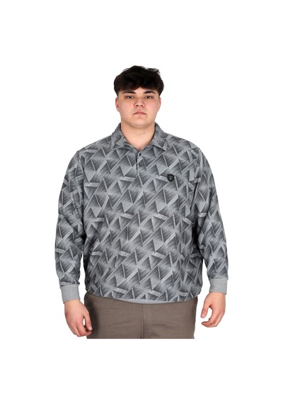 Mode Xl Büyük Beden Erkek Polo Yaka Sweatshirt Baskılı Selanik U24440 Gri Melanj Gri Melanj