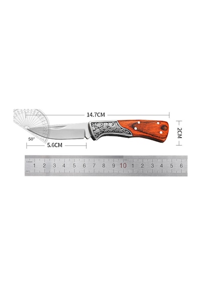 Katlanır Kamp Cep Çakısı - Ahşap Saplı - Sdr-202 - Kırmızı Çok Renkli