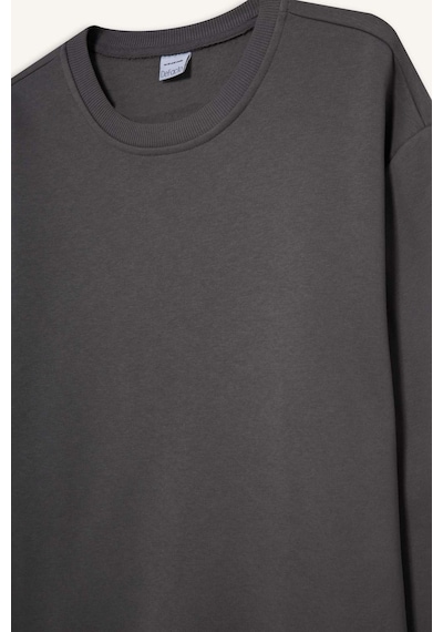 Defacto Relax Fit Bisiklet Yaka Kalın İçi Yumuşak Tüylü Basic Düz Sweatshirt T5139az25augr438 Gri
