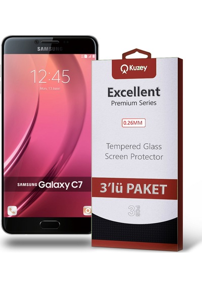 Samsung Galaxy C7 ile Uyumlu Kırılmaz Temperli Ekran Koruyucu Cam Ekonomik 3'lü Paket