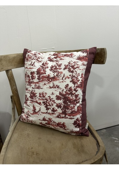 Toile De Jouy Monet Kırlent Kılıfı 43x43 Cm %100 Pamuk Dijital Baskılı Country Tarzı Fransız Dekoratif Yastık Kılıfı - Zt750 Kırmızı