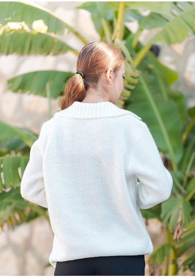 Gömlek Yaka Oversize Basic Kazak Beyaz