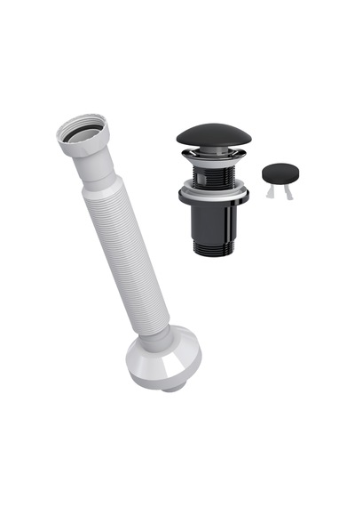 Suera Magic Pipe Körüklü Gider Borusu + Elixir Pop-up Set Mat Siyah - Taşma Delikli