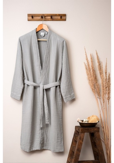 Unisex Kimono Bornoz - Gri