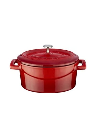 Kırmızı Metal Oval Mini Tencere, Şık Mutfak Aracı 16 Cm