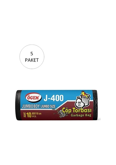 J-400 Jumbo Boy Çöp Torbası 80 X 110 Cm 10 Lu Rulo X 5 Paket 50 Adet Siyah