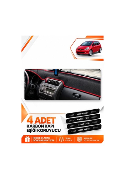 Honda Jazz 2002-2008 Uyumlu Ön Torpido Koruma Kılıfı Halısı Örtüsü - Siyah Kırmızı