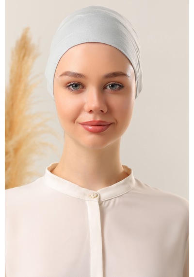 Melodi Scarf Tesettür Silikonlu Kaymaz Bone - Likralı Bağlamalı Bone - Sıkmayan Rahat Nefes Alan Kumaş Açık Gri