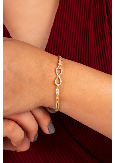 925 Ayar Gümüş Altın Kaplama Baget Taşlı Sonsuzluk Bayan Bileklik