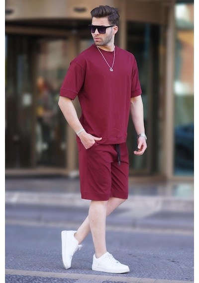 Madmext Bordo Bisiklet Yaka Basic Erkek Şort Takımı 5953-bordo Bordo