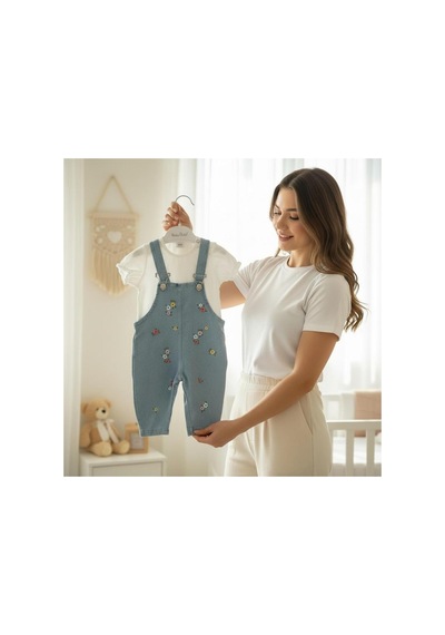 Altıntaş Baby Renkli Çiçek Nakışlı Kot Görünümlü Örme Kumaş Yazlık T-shirt 2li Salopet Set Beyaz Beyaz Altıntaş Baby Renkli Çiçek Nakışlı Kot Görünümlü Örme Kumaş Yazlık T-shirt 2li Salopet Set Beyaz Beyaz