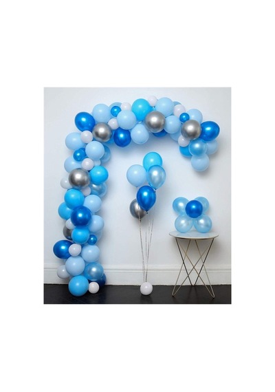 Zincir Balon Seti Mavi Gümüş Beyaz 125 Adet Beyaz