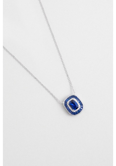 So Chic Safir Mavisi 18 Ayar Beyaz Altın Kaplama 45 Cm Gümüş Kolye Beyaz
