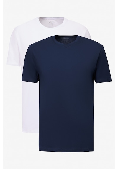 AC&Co / Altınyıldız Classics Erkek Beyaz-lacıvert 2'li Paket Slim Fit Dar Kesim Pamuklu Basic Tişört Beyaz - Lacivert