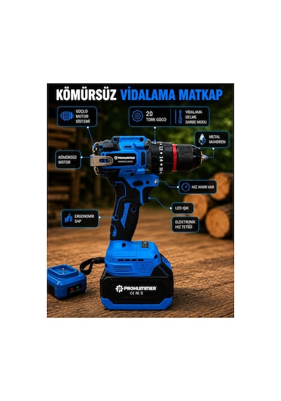 Prohummer Ph343 Kömürsüz Akülü 3lü Bahçe Seti - 20cm Dal Budama Testere, Dal Budama Makası Ve Vidalama Matkap