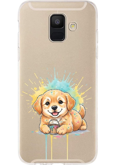 Samsung Galaxy A6 2018 İle Uyumlu Splash Köpek Tasarımlı Şeffaf Silikon Kılıf Şeffaf