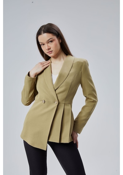 Haki Regular Fit Pile Detaylı Blazer Ceket Siyah