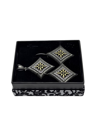 Oya Silver Authentic İri İşlemeli Işıltılı Gümüş Set&takım